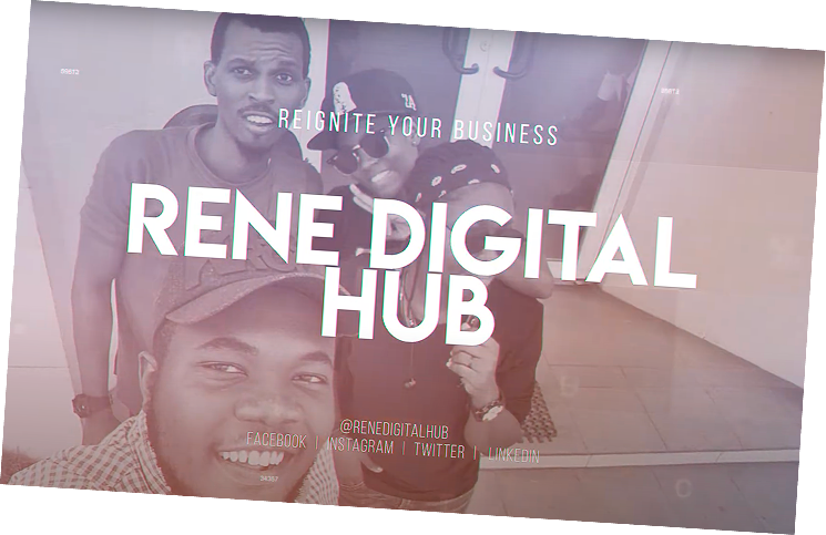 Screenshot of Rene Digital Hub with the staff in the background and Rene Digital Hub written boldly in the middle